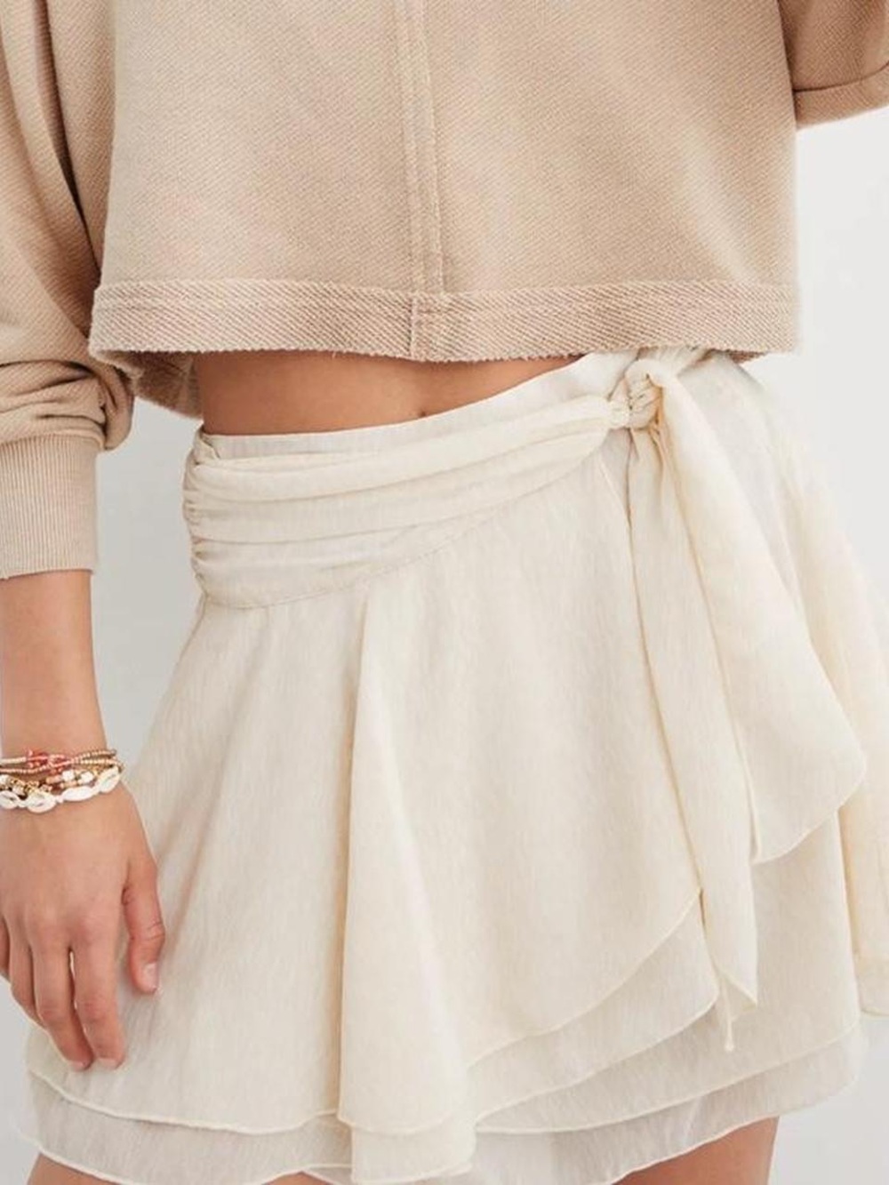 Aerie Ivory Wrap Tie Layered Mini Skirt